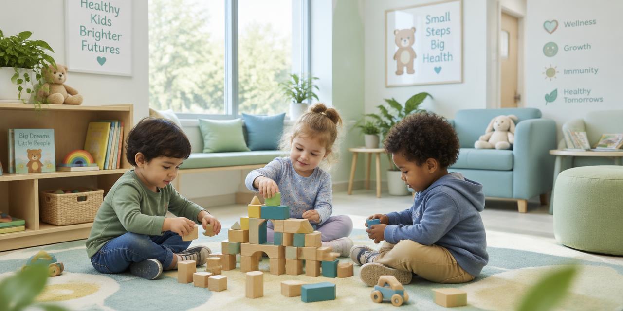 Toddlers playing with wooden blocks in a bright playroom